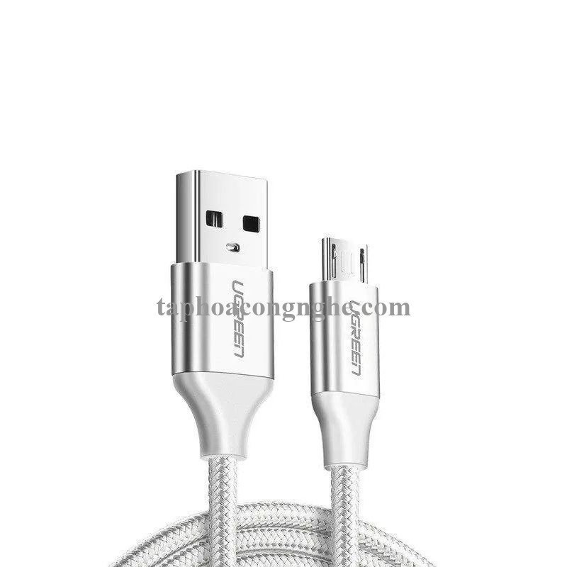 Ugreen 60404 3M QC3.0 màu trắng đầu bọc nhôm chống nhiễu cáp Micro sang USB 2.0 sạc và truyền dữ liệu từ máy tính ra điện thoại US290 30060404